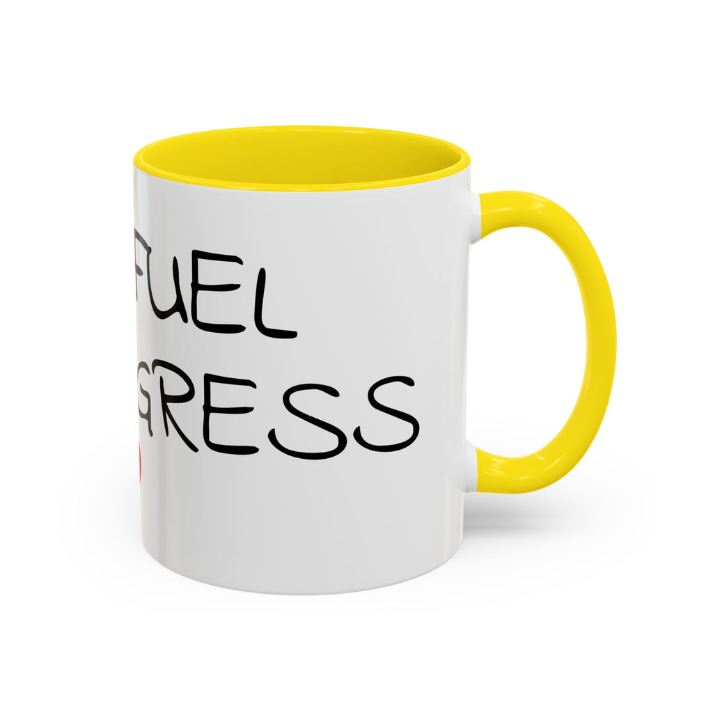 Coffee Mug — "Mom Fuel, Progress" Accent Mug with Heart (11/15oz)