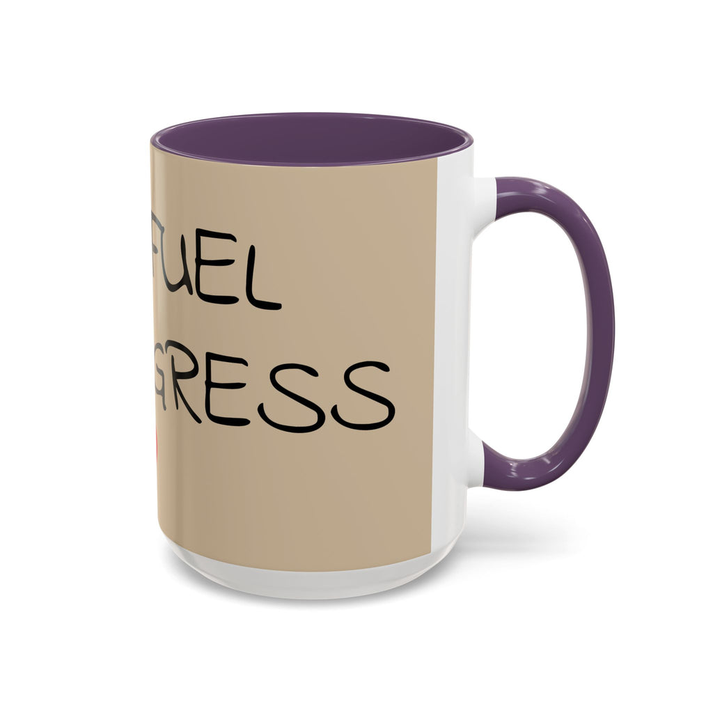 Coffee Mug — "Mom Fuel, Progress" Accent Mug with Heart (11/15oz)