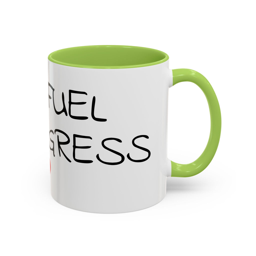 Coffee Mug — "Mom Fuel, Progress" Accent Mug with Heart (11/15oz)