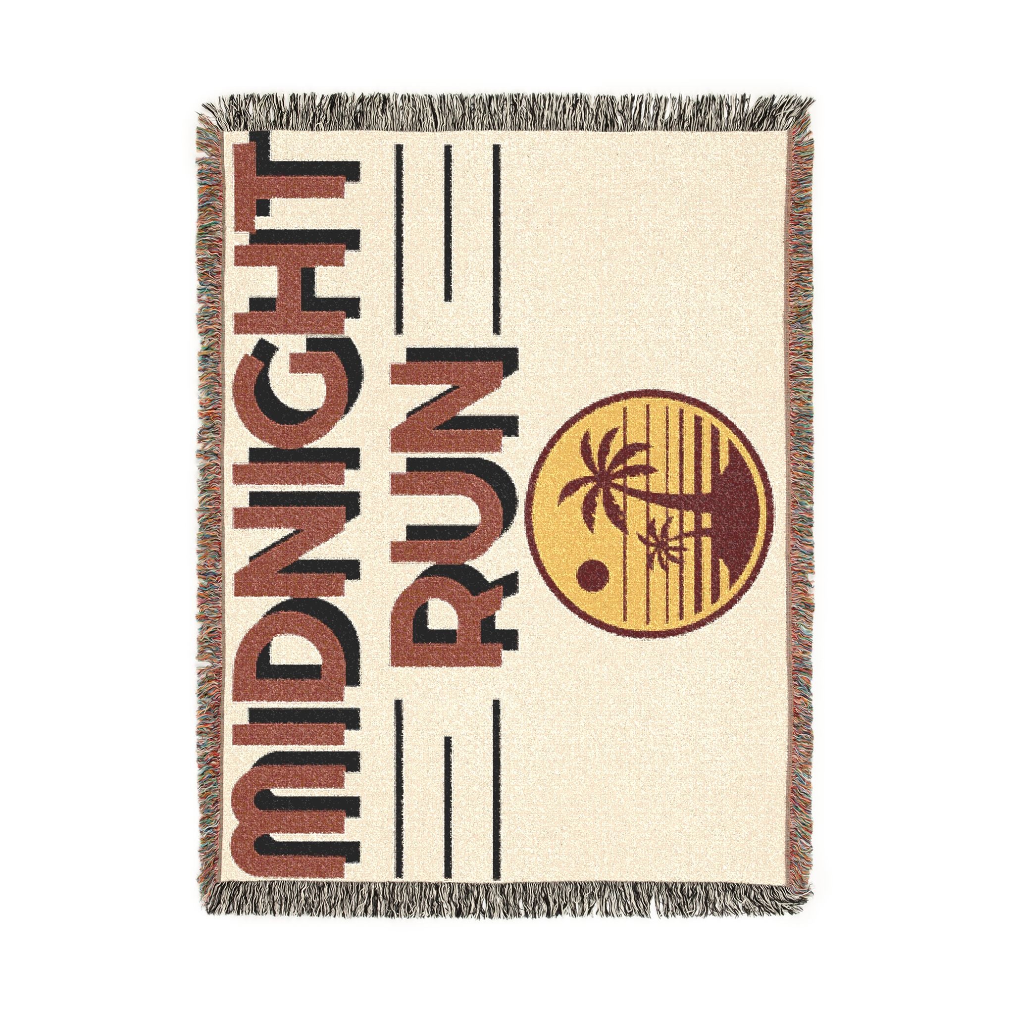 Midnight Run Woven Blanket — Retro Sunset Palm Throw