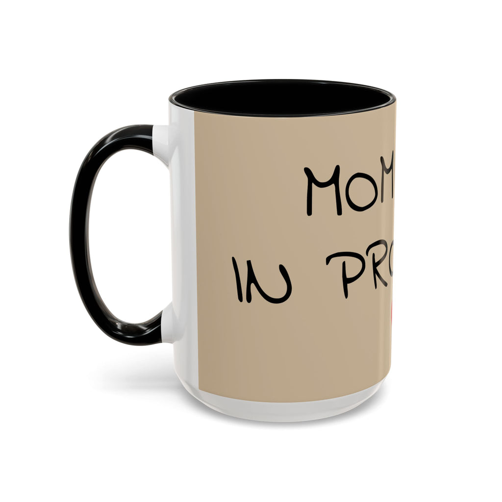 Coffee Mug — "Mom Fuel, Progress" Accent Mug with Heart (11/15oz)