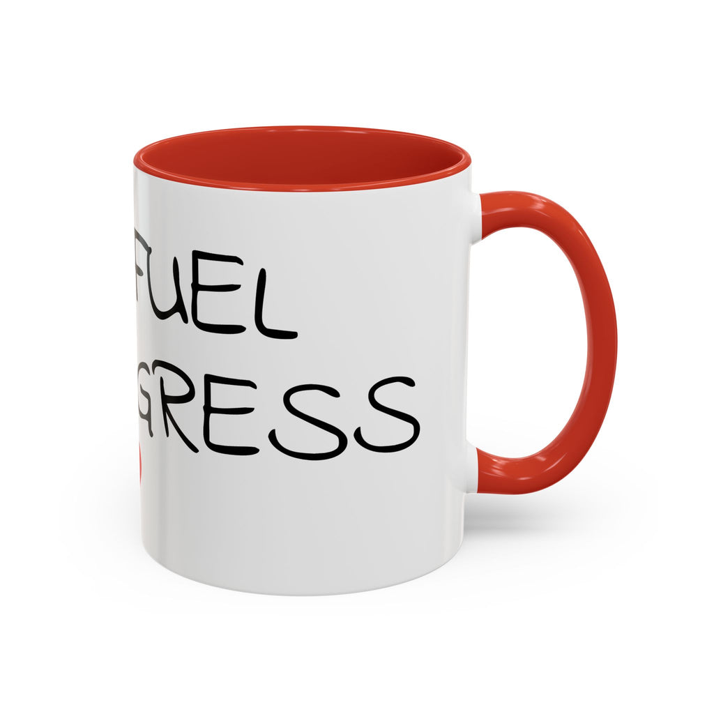 Coffee Mug — "Mom Fuel, Progress" Accent Mug with Heart (11/15oz)