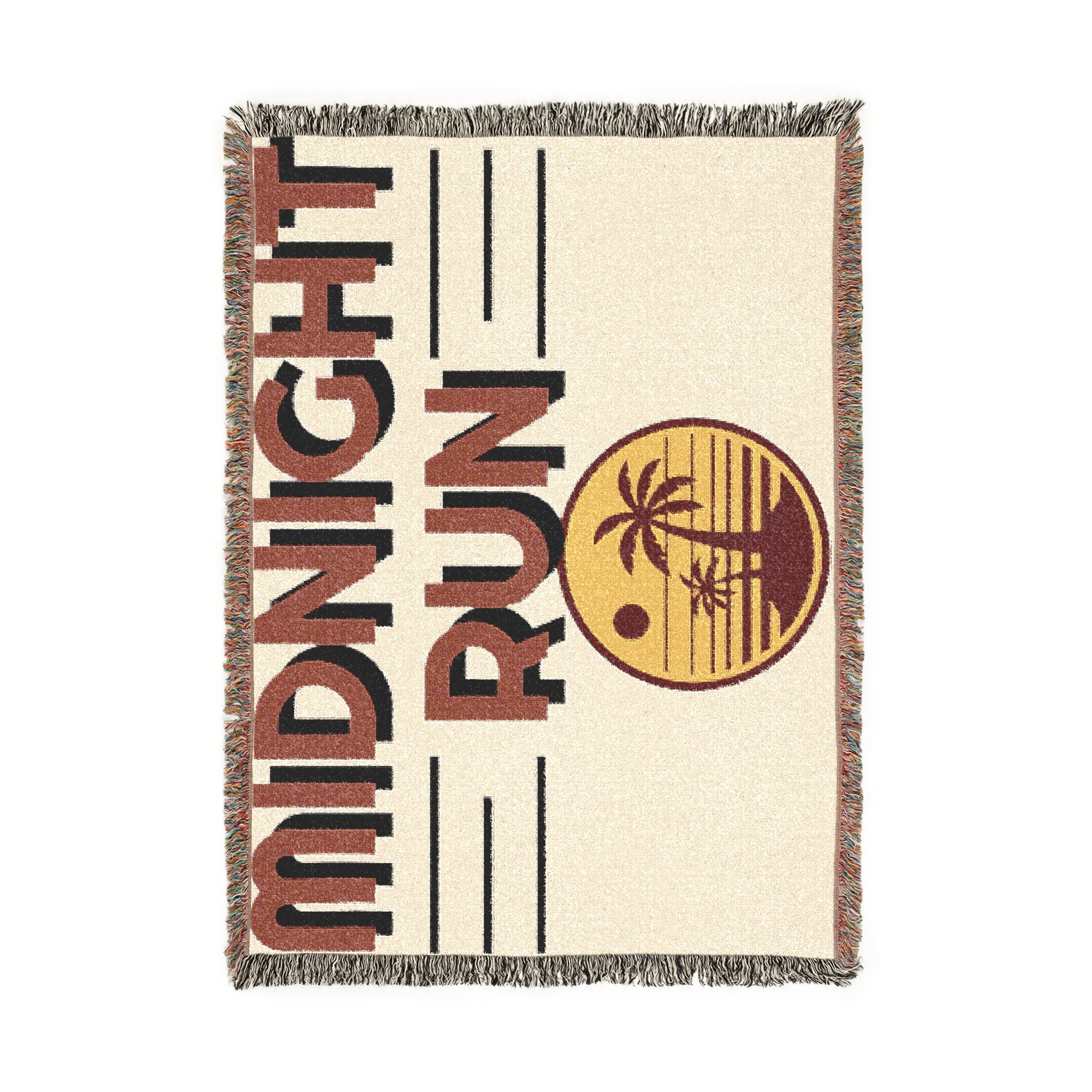 Midnight Run Woven Blanket — Retro Sunset Palm Throw
