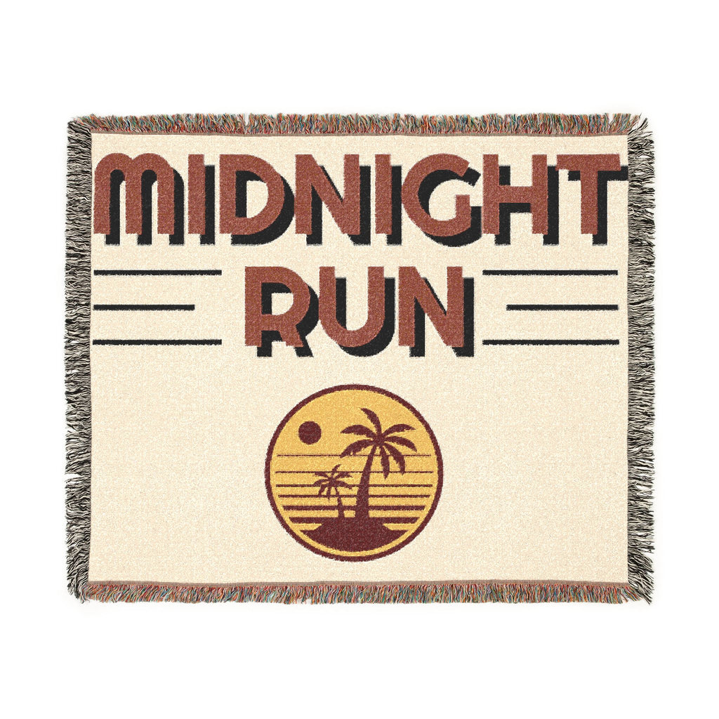 Midnight Run Woven Blanket — Retro Sunset Palm Throw