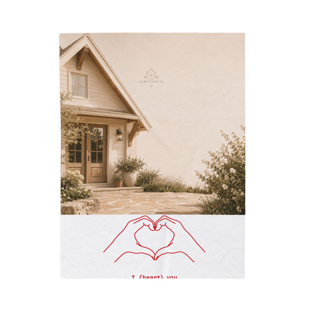 Velveteen Plush Blanket – Cozy Cottage Photo Throw with Hand-Heart Line Art