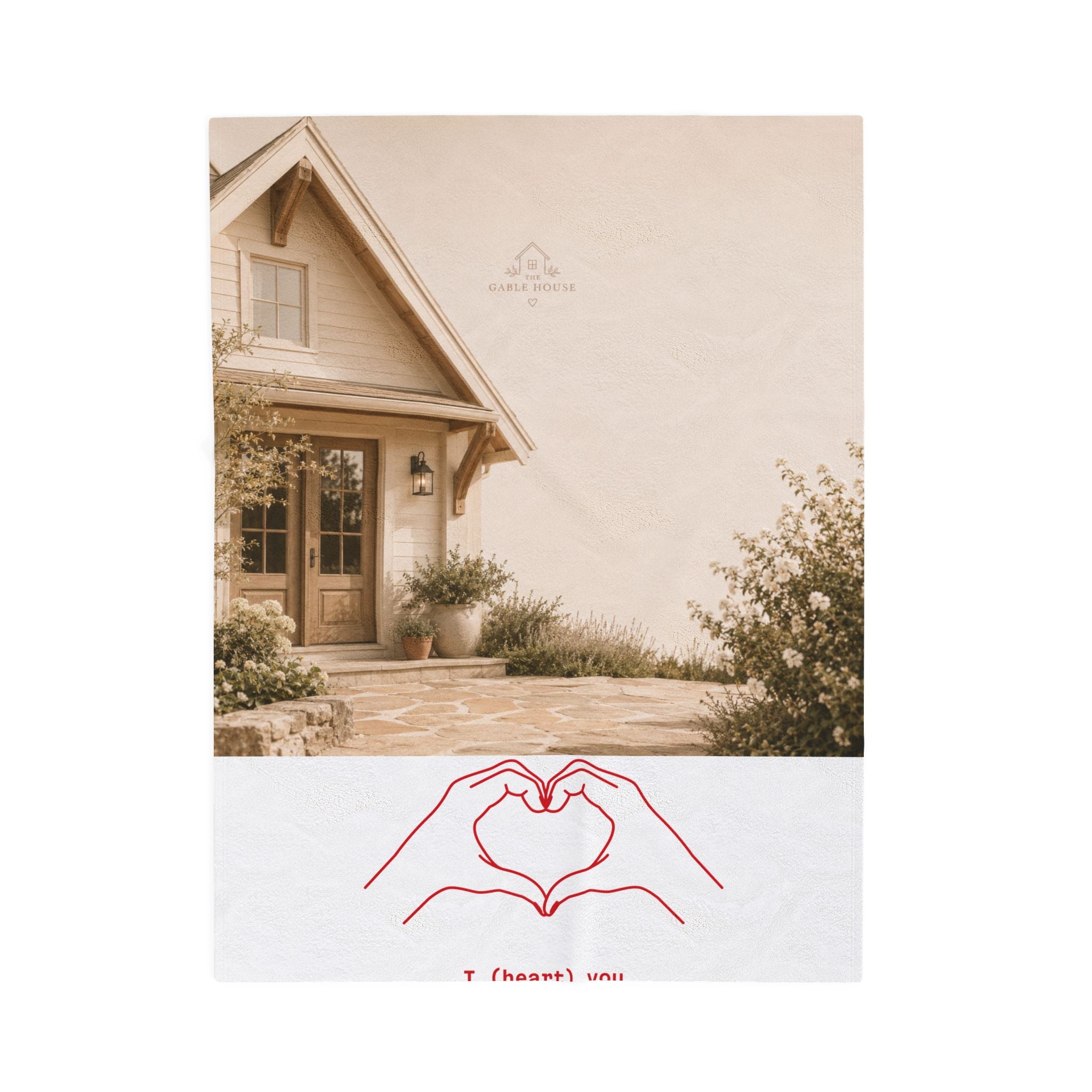 Velveteen Plush Blanket – Cozy Cottage Photo Throw with Hand-Heart Line Art
