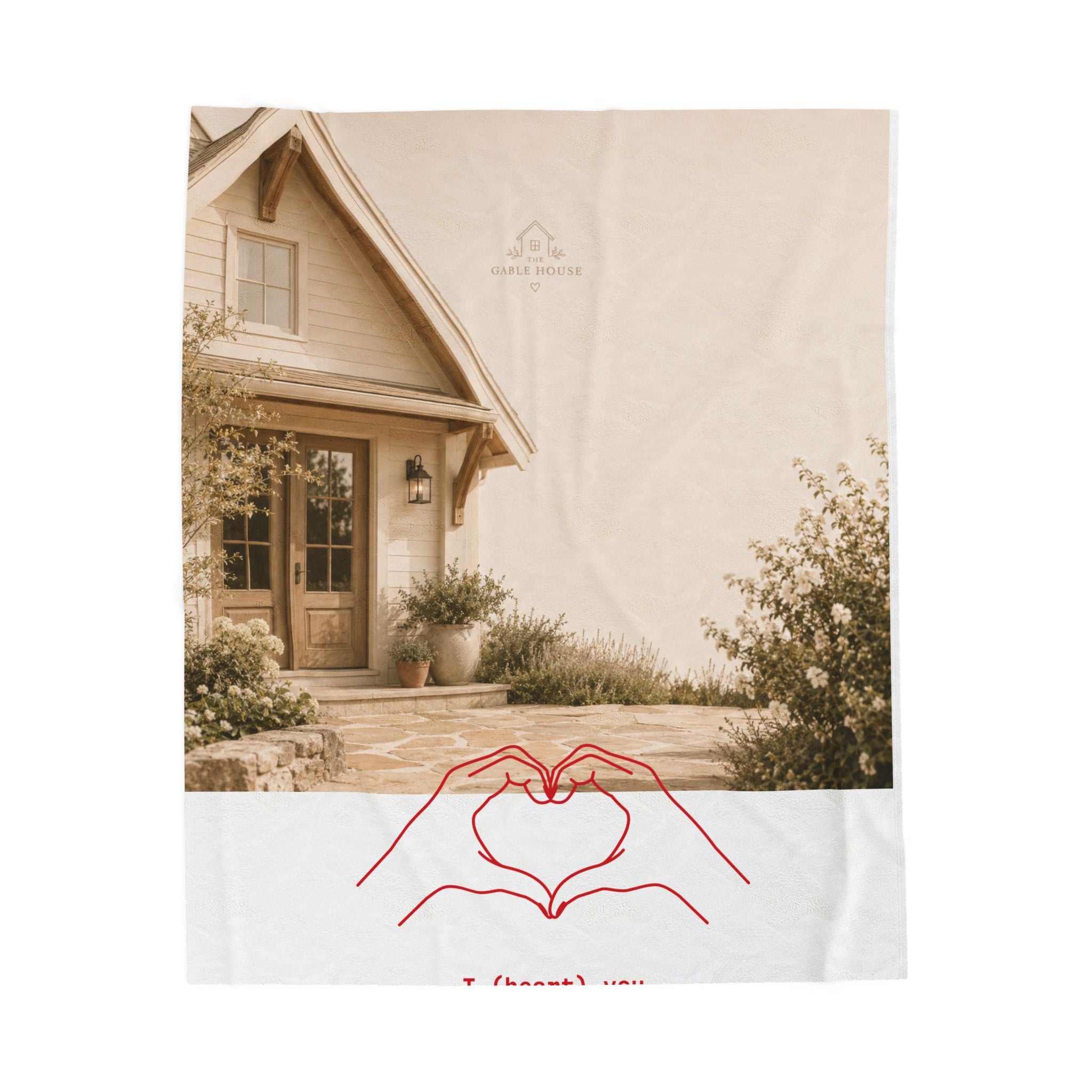 Velveteen Plush Blanket – Cozy Cottage Photo Throw with Hand-Heart Line Art