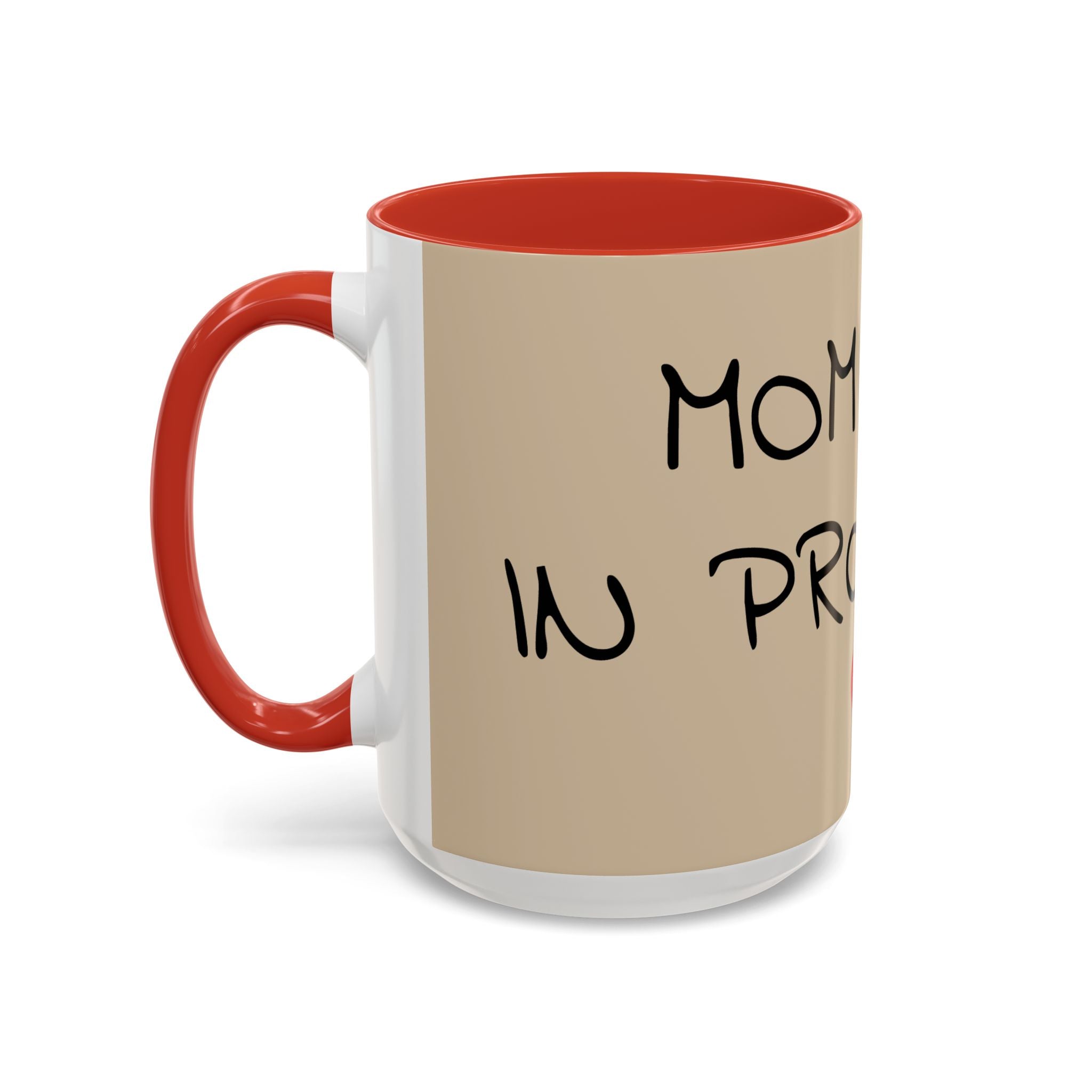 Coffee Mug — "Mom Fuel, Progress" Accent Mug with Heart (11/15oz)