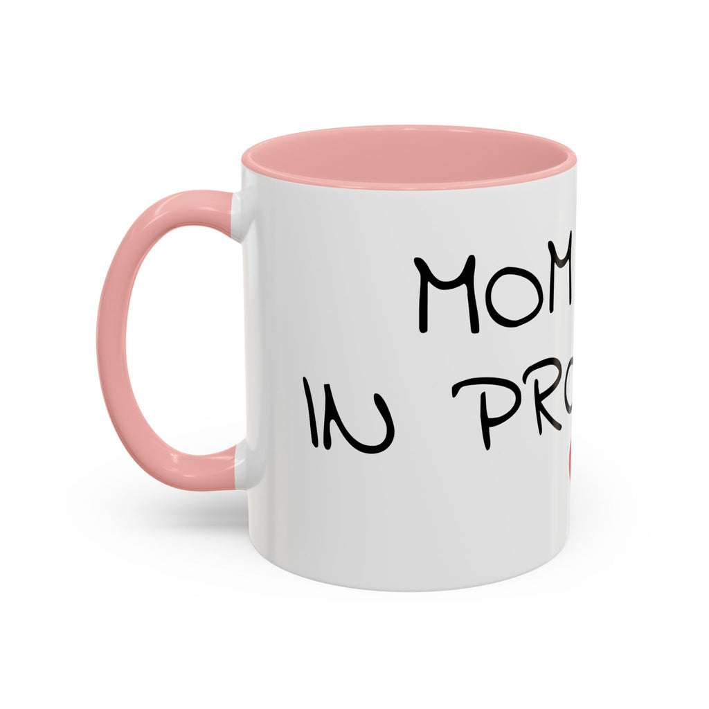 Coffee Mug — "Mom Fuel, Progress" Accent Mug with Heart (11/15oz)