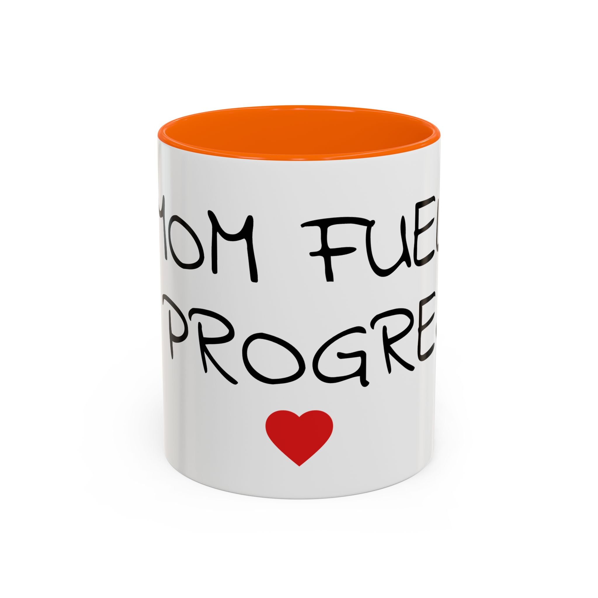 Coffee Mug — "Mom Fuel, Progress" Accent Mug with Heart (11/15oz)