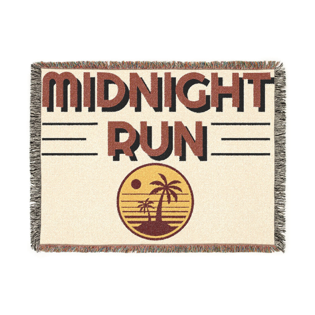 Midnight Run Woven Blanket — Retro Sunset Palm Throw