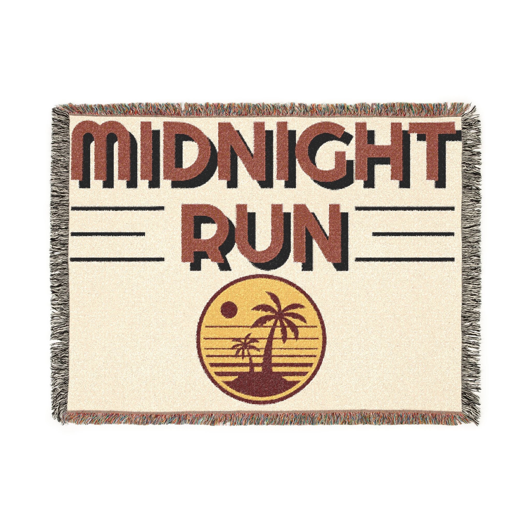 Midnight Run Woven Blanket — Retro Sunset Palm Throw
