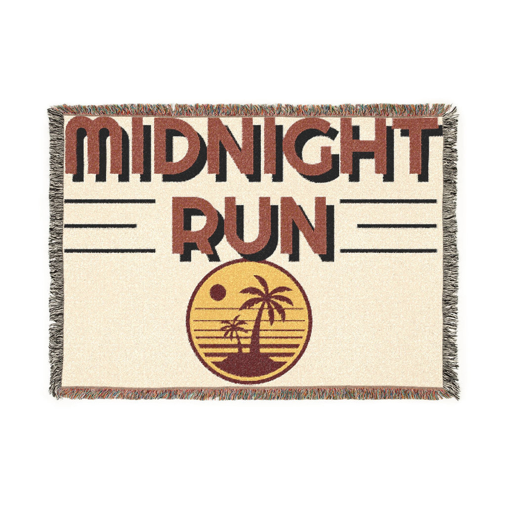 Midnight Run Woven Blanket — Retro Sunset Palm Throw